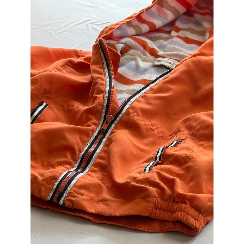 Zip Up, Boy’s Hooded Orange Jacket/Coat (Size 12 Months), Striped Interior - Picture 7 of 11